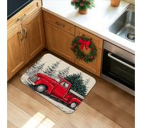 Tapis de cuisine vintage de Noël pour sol, pick-up rouge, tapis doux rustique, rembourré d'hiver, confortable, lavable, antidérapant pour éviers, buanderie, salle de bain, 40,6 x 61 cm