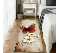 Tapis de Cuisine Vintage Papillon Antidérapant et Lavable, Tapis de Couloir Long Rétro Fleur Devant Evier, Paillasson Absorbant avec Rustique Mots Entrée et Salle de Bain 80x240 cm