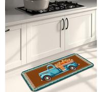 Tapis de cuisine vintage pour sol - Motif pick-up bleu - Coussin confortable - Lavable - Antidérapant - Pour cuisine, évier, buanderie, salle de bain - 40,6 x 119,4 cm