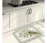 Tapis de cuisine vintage rustique pour sol, motif marguerites blanches, tapis doux, confortable, lavable, décoration pour éviers, buanderie, salle de bain, 40,6 x 61 cm