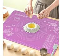 Tapis de cuisson en silicone épais, tapis à pâtisserie anti-adhésif avec mesure 80 x 60 cm, planche à pétrir à roulettes, tapis de pétrissage antidérapant en silicone, tapis de comptoir, set de table