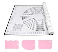 Tapis de cuisson en silicone - Grand tapis de cuisson - 70 x 50 cm - Anti-adhésif - Avec mesure - Réutilisable - Accessoires de cuisson avec 3 spatules pour pâte, fondant, macarons, biscuits, pizza