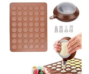 Tapis de Cuisson Macarons, 48 Capacité Anti-adhérent Moule Macarons en Silicone avec Poche à Douille et 4 Douilles, Kit Macaron Patisserie pour Macarons, Dessert, Gâteaux et Pain
