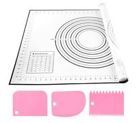 Tapis de Cuisson Patisserie Silicone, 70 x 50 cmTapis Silicone Patisserie avec 3 Grattoirs, Tapis Patisserie Anti-adhésif Réutilisable Tapis Cuisson Mesurable pour Fondant Pate Macaron Biscuit