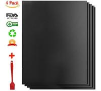 Tapis de Cuisson pour Barbecue et Four,4pcs Tapis BBQ Anti-adhérent Réutilisable Nettoyable, Idéal au Gaz Charbon,330 x 400 x 0.2