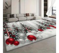Tapis de décoration de Noël antidérapant et lavable pour salon à coucher | paillasson noel, polyester doux, design hivernal avec boules de Noël, cannes à sucre et motif sapin de noel