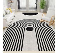 Tapis de Décoration Dessin Au Trait Géométrique Noir Et Blanc Boho Du Milieu Du Siècle, 140 x 200 cm Tapis Moquette de Chambre à Poils Ras, Paillasson Intérieur - pour Chambre à Coucher de Salon