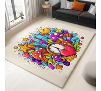 Tapis De Décoration Imprimé 140 X 200 Cm, Beige Moderne Tapis Bâtiments De La Ville De Dessin Animépaillasson Interieur Entree Poil Ras - Polypropylène - Pour Le Salon, La Chambre, Doux Et Confortable