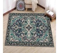 Tapis de décoration,Marron Beige Floral Vintage Bleu-Noir, Bleu Sarcelle, 150 x 150 cm, Rugs for Living Room Bedroom Kitchen Floor, Easy to Vacuum, Washes in Washing Machine,