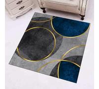 Tapis de décoration,Moderne Noir Gris Jaune Géométrique, Bleu, 130 x 130 cm, Tapis Poils Ras Decoratif pour Fauteuil Pouf Salon Moderne Chambre Adulte ou Ado