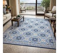 Tapis de décoration,Motif géométrique Oriental Bleu, Blanc, Jaune, 70 x 100 cm, Tapis d'entrée d'intérieur Couloir, Salon, Chambre à Coucher, Canapé, Hallway Carpets