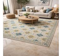 Tapis de décoration,Motif géométrique Oriental Bleu, Jaune, Vert, Beige, 70 x 100 cm, Tapis d'entrée d'intérieur Couloir, Salon, Chambre à Coucher, Canapé, Hallway Carpets