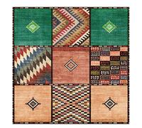 Tapis de décoration,Patchwork géométrique Multicolore Rouge Orange Jaune, Vert, 130 x 130 cm, Tapis Poils Ras Decoratif pour Fauteuil Pouf Salon Moderne Chambre Adulte ou Ado