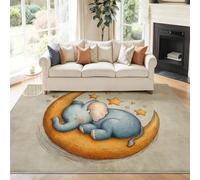Tapis de Décoration Rectangulaire, Bébé Éléphant Mignon Dessin Animé Animal Éléphant Kids Flanelle Tapis pour Chambre d'enfant - Brun Intérieur Antidérapant Tapis Salon Lavable, 160 x 230 cm