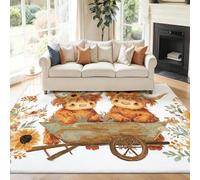 Tapis de Décoration Rectangulaire, Bohême Tournesols Animaux Vaches des Highlands Kids Flanelle Tapis pour Chambre d'enfant - Jaune Intérieur Antidérapant Tapis Salon Lavable, 120 x 170 cm