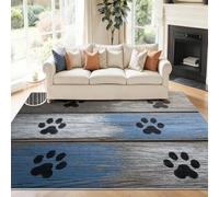 Tapis de Décoration Rectangulaire, Moderne Effet Bois Animal Chien Empreinte De Patte Kids Flanelle Tapis pour Chambre d'enfant - Gris Intérieur Antidérapant Tapis Salon Lavable, 160 x 230 cm