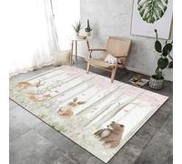 Tapis de décoration rectangulaire - Motif : forêt - Renard - avec Motif - Lavable - Antidérapant - en Flanelle Douce - pour Chambre d'enfant - 120 x 170 cm