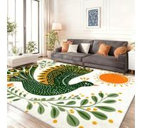 Tapis de Décoration Rectangulaire, Traditionnel Folklorique Animaux Oiseaux Kids Flanelle Tapis pour Chambre d'enfant - Vert Plantes Branches Intérieur Antidérapant Tapis Salon Lavable, 120 x 170 cm