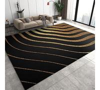 PAJEON Tapis de Décoration Vague Noire Dorée Moderne Nordique, 140 x 200 cm Tapis Moquette de Chambre à Poils Ras, Paillasson Intérieur - pour Chambre à Coucher de Salon