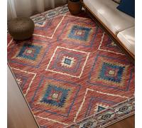 Tapis de décoration,Warm-Colours Bleu Jaune géométrique Vintage Decoration,Rouge,110 x 180 cm, Tapis Poils Courts Salon Chambre, Table Chaises Salle à Manger Décoration,