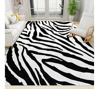 Tapis de Design Motif De Peau De Zèbre Noir Et Blanc, 120 x 170 cm Tapis avec Dos en Caoutchouc Antidérapant, Paillasson Intérieur - pour Décor de Sol de Chambre à Coucher de Salon