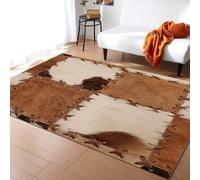 Tapis de Design Plaid De Texture De Peau De Vache Marron De Ferme, 120 x 170 cm Tapis avec Dos en Caoutchouc Antidérapant, Paillasson Intérieur - pour Décor de Sol de Chambre à Coucher de Salon