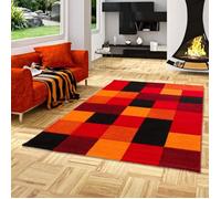 Tapis de designer - PERGAMON - Brilliant - Motif carreaux - Rouge orangé - 80x150 cm