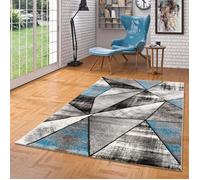 Tapis Design Moderne - Salon, Chambre à Coucher, Salle à Manger - Tapis à Poils Courts - Design Brilliant Gris Turquoise Magic