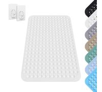 Tapis De Douche, 60 x 90 cm Tapis de Douche, PVC Shower Mat Non Slip, Tapis de Douche Carré Lavable en Machine avec Ventouse, pour Baignoire, avec 2 Crochets, Blanc