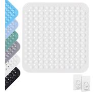Tapis de Douche, 80 x 80 cm, Natte de Bain Antidérapant, Tapis Anti Dérapant en PVC avec 2 Crochets, mit Abflusslöchern, Lavable en Machine, pour Douche et Sauna, Blanc