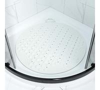 Tapis de Douche antidérapant avec Trous de Drainage, séchage Rapide, en PVC Souple avec ventouses, Facile à Laver, pour Baignoire, Douche et Salle de Bain, Blanc - Rond - diamètre 65 cm