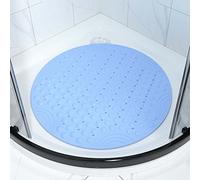 Tapis de Douche antidérapant avec Trous de Drainage, Tapis de Bain en PVC Souple à séchage Rapide avec ventouses, Facile à Laver pour Baignoire, Douche, Salle de Bain, Bleu - Rond - diamètre