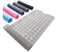 Tapis de Douche Antidérapant en Silicone, 90 x 40 cm Tapis Antidérapant Baignoire avec Grands Trous de Drainage & Ventouses, Accessoires de Salle de Bain Résistants, Gris Translucide