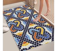 Tapis de Douche Antidérapant, Tapis de Salle de Bain en Luffa avec Drainage, PVC Texturé Tapis de Sol de Douche Séchage Rapide (Bleu Orange Jaune Noir, 60x60cm)