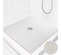 Tapis de Douche carré antidérapant : 91,4 x 91,4 cm Extra Large en luffa pour Douche intérieure - Tapis de Douche antidérapant Mat avec Trou de Drainage au Milieu