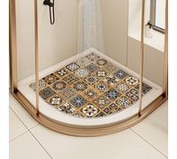 Tapis de douche d'angle pour douche intérieure, antidérapant, anti-moisissure, en luffa, quadrant incurvé pour salle de bain avec évacuation (marron, 60 x 60 cm)