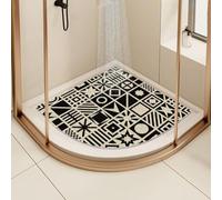 Tapis de douche d'angle en luffa antidérapant et anti-moisissure pour salle de bain avec drain (noir, 90 x 90 cm)