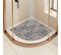 Tapis de douche d'angle pour douche intérieure, antidérapant, anti-moisissure, en luffa, quadrant incurvé pour salle de bain avec évacuation (bleu marine, 60 x 60 cm)