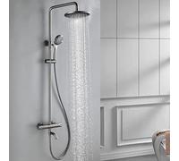 Tapis de douche de luxe thermostatique gris ensemble de douche en laiton Diverter Bathroom Rain Rain Shower Head Bath avec piste de douche et une coup de main, ensemble de douche mural, B, AC LWX