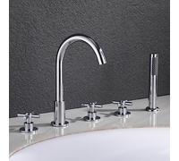 Tapis de douche de mélangeur pour pont de bain monté à 5 trous Taps de bain Ensemble avec douche, double levier noir, b Beauty Comes