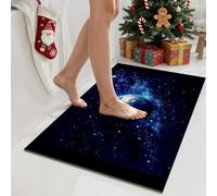 Tapis de douche doux antidérapant 100 x 120 cm - Bleu roi et globe terrestre Scène Stellar Style luffa Style PVC - Lavable et séchage rapide antidérapant Convient à toutes les surfaces humides