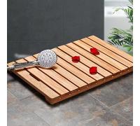 Tapis de Douche en Bois Naturel,Tapis de Sol À Coins Arrondis,Conception de Poignée Pratique,Adapté Au Spa Intérieur Ou Aux Environnements Extérieurs(60x120cm/23.6x47.2in)