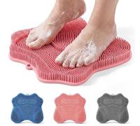 Tapis de douche en silicone pour pieds avec ventouses antidérapantes, coussin de massage exfoliant pour le dos, mains libres, élimine les callosités, les peaux mortes, pour hommes et femmes (Pink)
