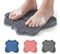 Tapis de douche en silicone pour pieds avec ventouses antidérapantes, coussin de massage exfoliant pour le dos, mains libres, élimine les callosités, les peaux mortes, pour hommes et femmes (Grey)