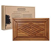 Tapis de Douche en Teck pour Salle de Bain, Baignoire, Piscine, Spa, Bateau, Sauna, terrasse, Camping-Car, Porte Avant et arrière 31 x 19 cm avec Finition Huile de Teck de Notre Collection Diamond