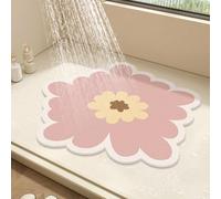 Tapis de douche rond à motif floral pour douche intérieure, tapis de sol en luffa en PVC, antidérapant, anti-moisissure, avec drainage, séchage rapide (rose, 50 x 50 cm)