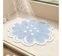 Tapis de douche rond à motif floral pour douche intérieure, tapis de sol en luffa en PVC, antidérapant, anti-moisissure, avec drainage, séchage rapide (bleu marine, 50 x 50 cm)