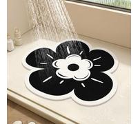 Tapis de Douche Rond en Forme de Fleur pour Douche Intérieure, Tapis de Sol en PVC Loofah pour la Salle de Bain, Tapis de Bain Antidérapant et Anti-Moisissure avec Drainage, Séchage Rapide (Noir