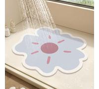 Tapis de douche rond en luffa en PVC antidérapant et anti-moisissure avec drainage, séchage rapide (bleu, 50 x 50 cm)