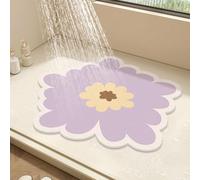 Tapis de douche rond en luffa en PVC antidérapant et anti-moisissure avec drainage, séchage rapide (violet, 50 x 50 cm)